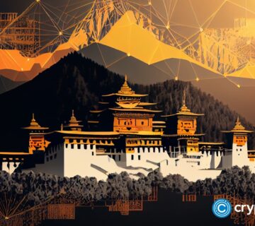 Crypto news Bhutan blockchain and artificial intelligence background bright light low poly style 1 360x320