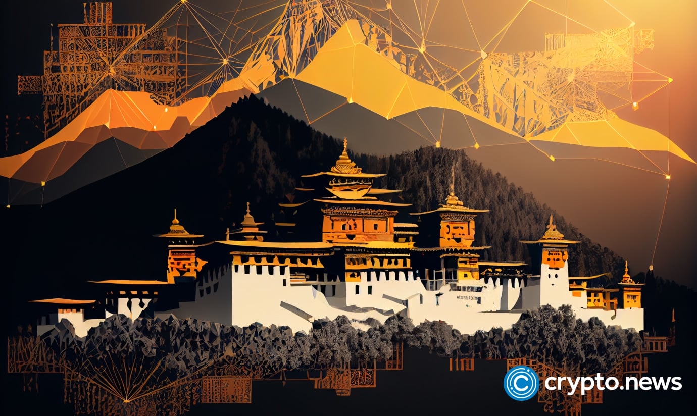 Crypto news Bhutan blockchain and artificial intelligence background bright light low poly style 1