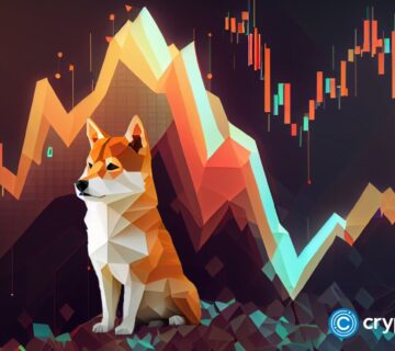 Crypto news sad shiba inu front view portrait cartoon character space background low poly style 360x320