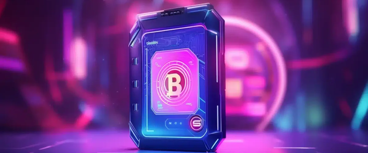 Crypto news hologram crypto wallet with control panel epic blockchain system background bright tones low poly style03 1200x500
