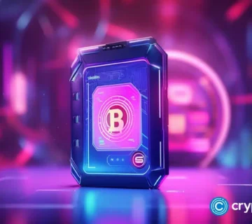 Crypto news hologram crypto wallet with control panel epic blockchain system background bright tones low poly style03 360x320