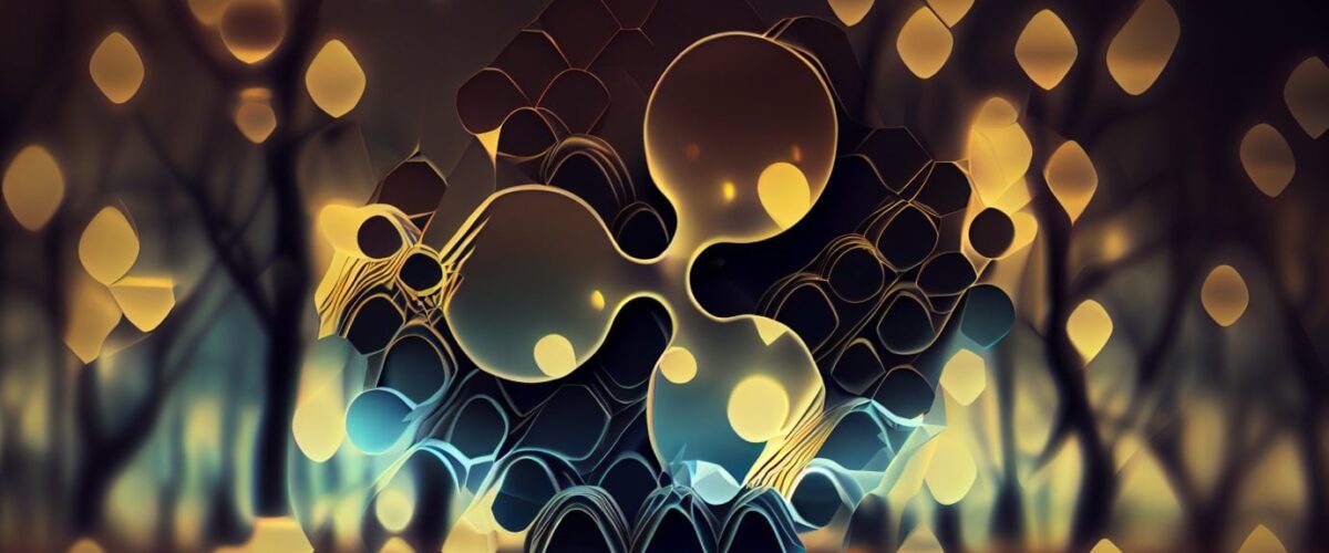 Crypto news ripple sign blurry background low poly sty 1200x500