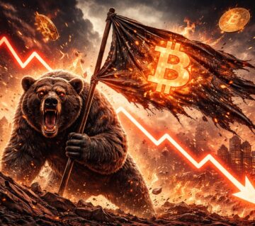 Bear with Bitcoin flag in flames 1 360x320